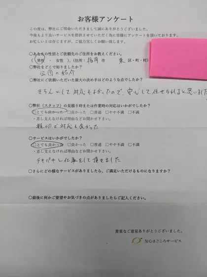 お客様アンケート原本（福岡市東区・男性）