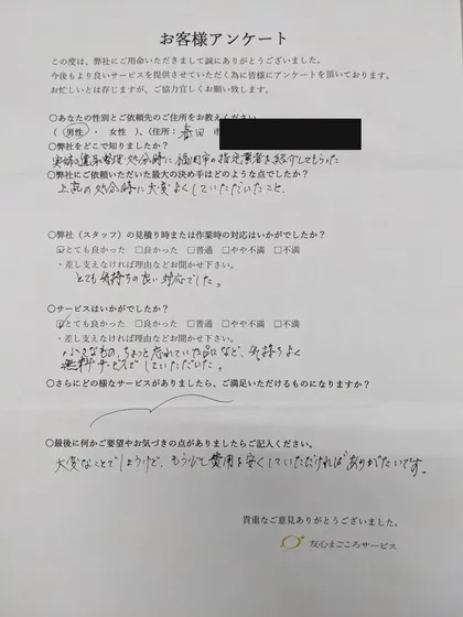 お客様アンケート原本（春日市・男性）