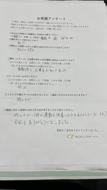 お客様アンケート原本（福岡市南区・男性）